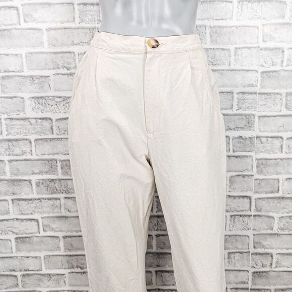 DJERF AVENUE Women's pleated wide leg High rise Pants in beige cotton size small - Picture 8 of 12